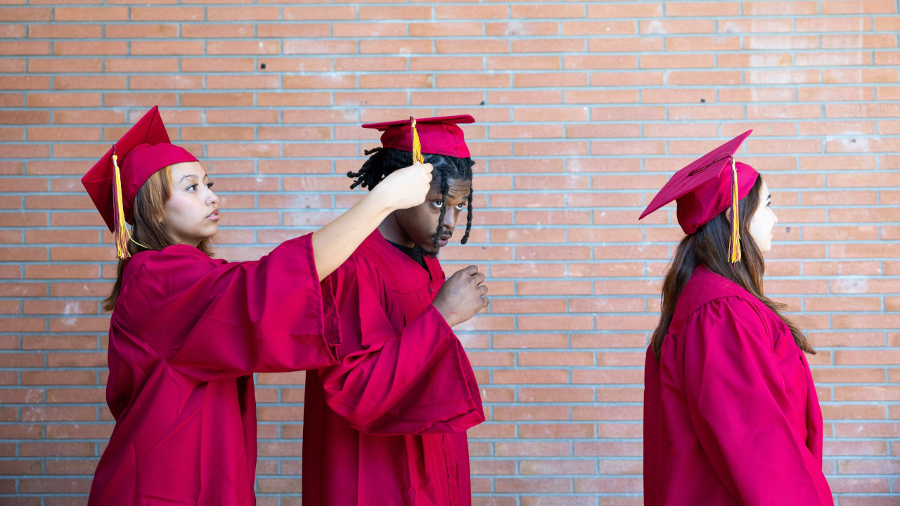 Graduates in cap and gown