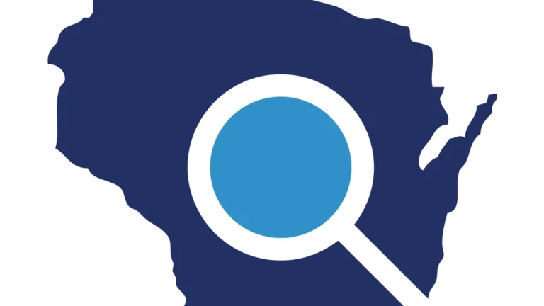 Wisconsin State Outline with Search Icon