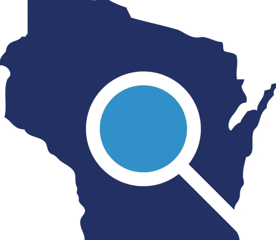 Wisconsin State Outline with Search Icon